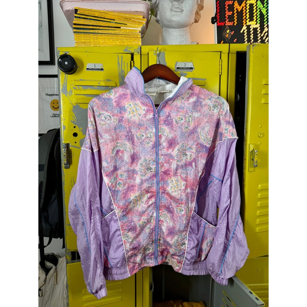 Vintage Athletic Works Windbreaker Jacket Full Zip‎ Pastel Print Womens